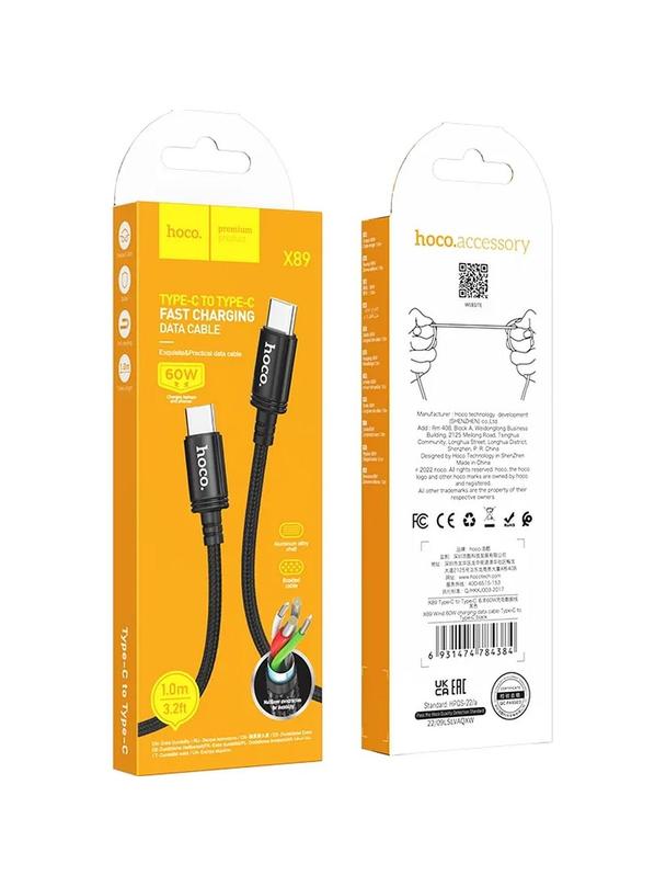 Kabel USB C do USB C Hoco 3A 60W 1 m X89 czarny