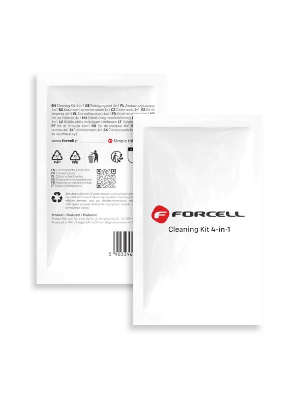 Zestaw czyszczący do ekranów Forcell LCD 4w1 (ściereczka mokra i sucha, szpatułka, stikery)