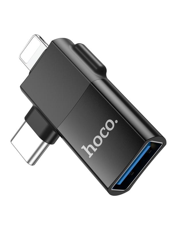 Adapter OTG 2w1 USB C / Lightning do USB A Hoco UA17 czarny