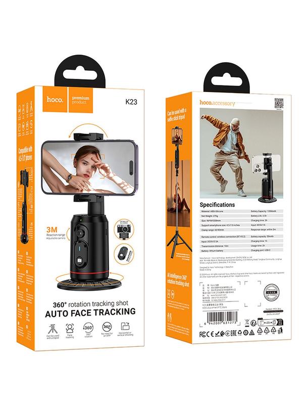 Uchwyt na telefon Hoco obrotowy 360 stopni z automatycznym śledzeniem twarzy K23 czarny