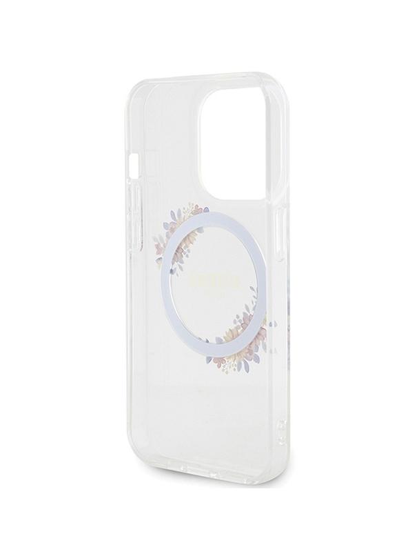 GUESS futerał do IPHONE 15 Pro kompatybilny z MagSafe GUHMP15LHFWFCT (Flowers Wreath) transparentny