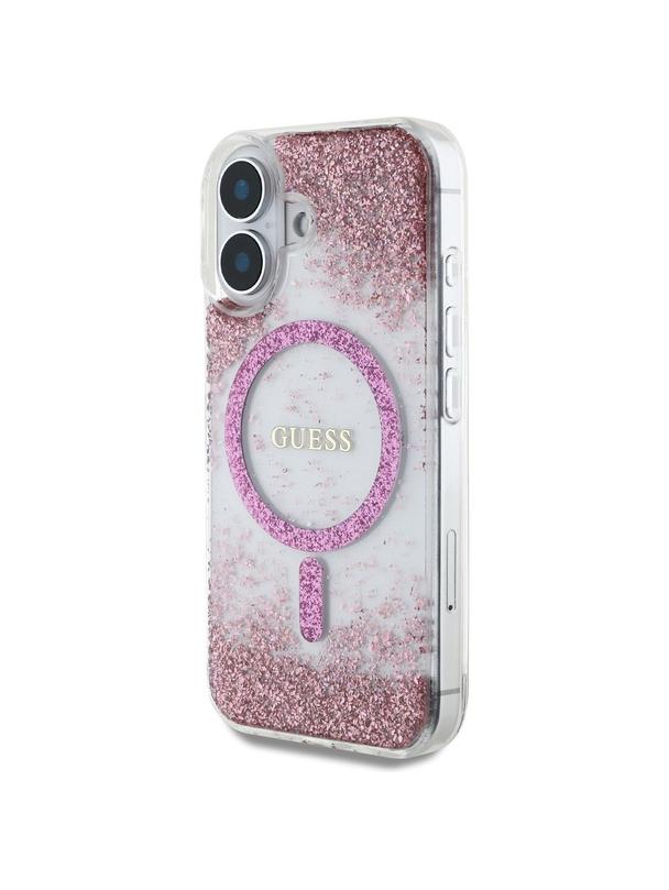 GUESS futerał do IPHONE 16 kompatybilny z MagSafe GUHMP16SRGRGEP (Resin Bottom Glitter) różowy