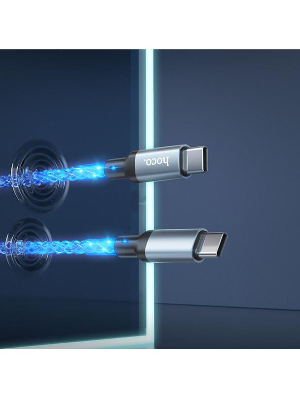 Kabel USB C do USB C Hoco 3A 60W LED 1 m U112 szary