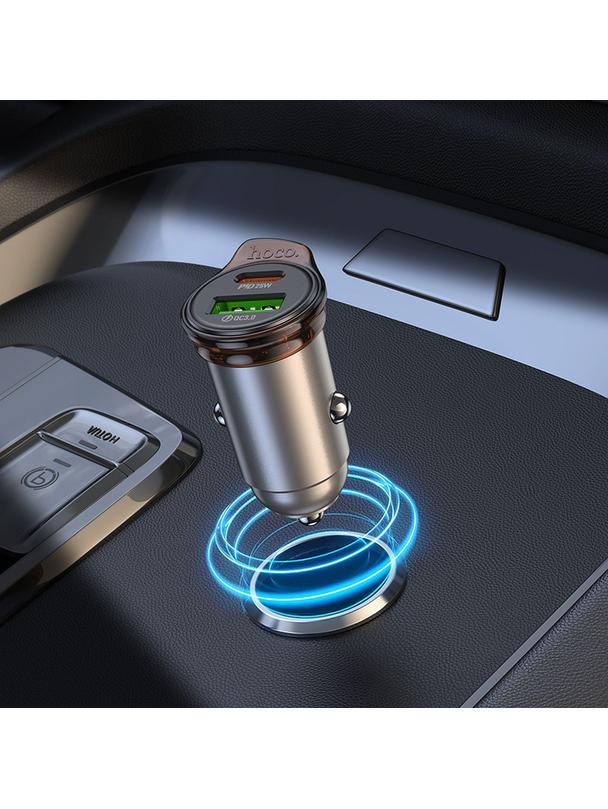 Ładowarka samochodowa Hoco USB A + USB C QC3.0 PD 43W NZ16A szara