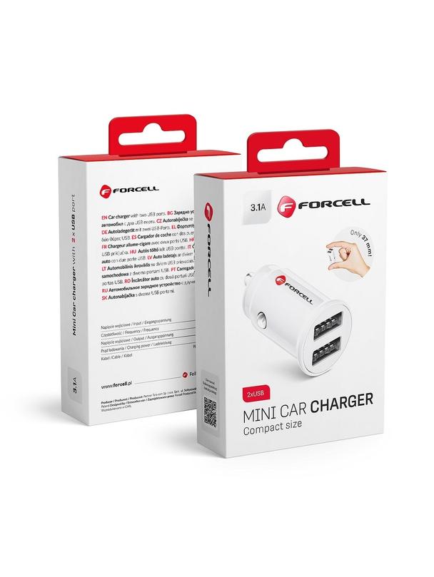 FORCELL ładowarka samochodowa Mini 2xUSB 3,1A biała CC-SJ02