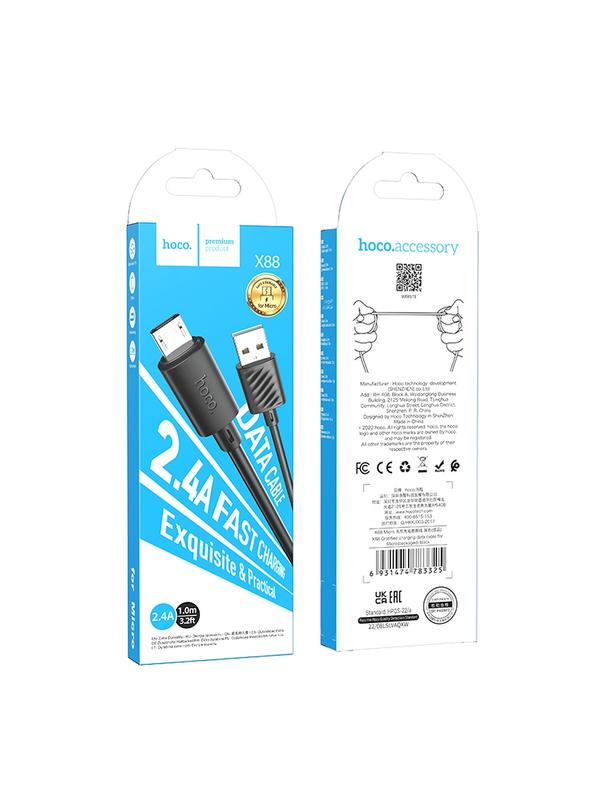 Kabel USB A do Micro USB Hoco 2,4A 1 m X88 czarny
