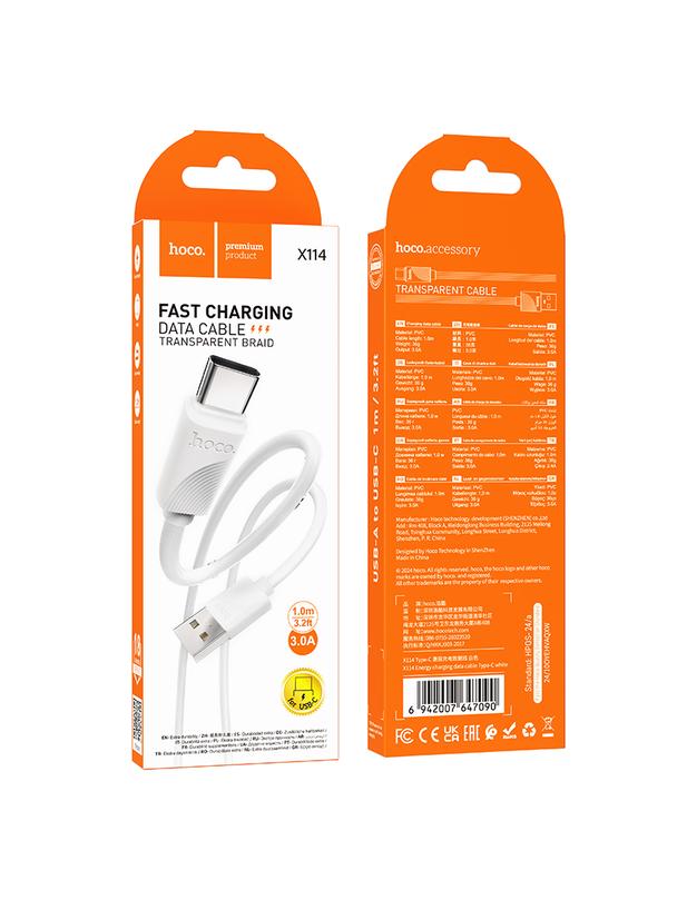 Kabel USB A do USB C Hoco 3A 1 m X114 biały