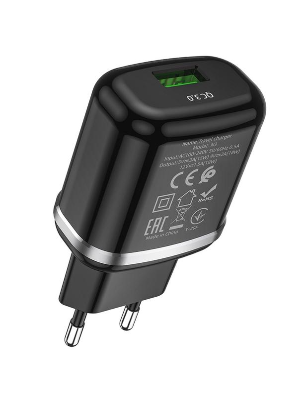 Ładowarka sieciowa do telefonu Hoco USB A QC3.0 3A 18W N3 czarna