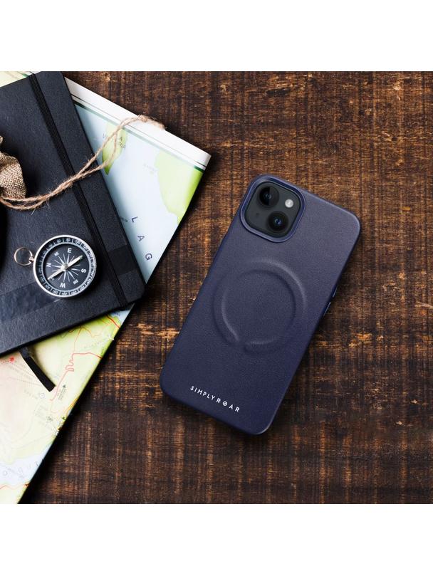 ROAR futerał LEATHER MAG kompatybilny z MagSafe do IPHONE 15 Plus Granatowy