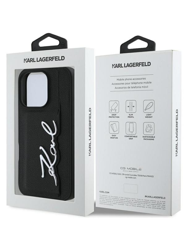 KARL LAGERFELD futerał do IPHONE 16 Pro KLHCP16LPGPVKSK (Grained PU Cardslot Metal Signature) czarny