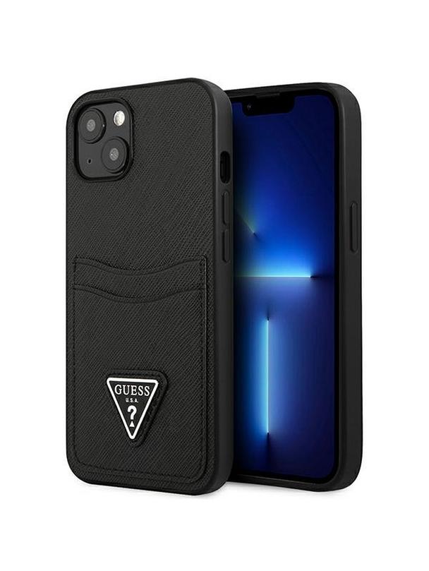 GUESS futerał do IPHONE 13 Mini GUHCP13SPSATPK (Saffiano Double Card Triangle) czarny