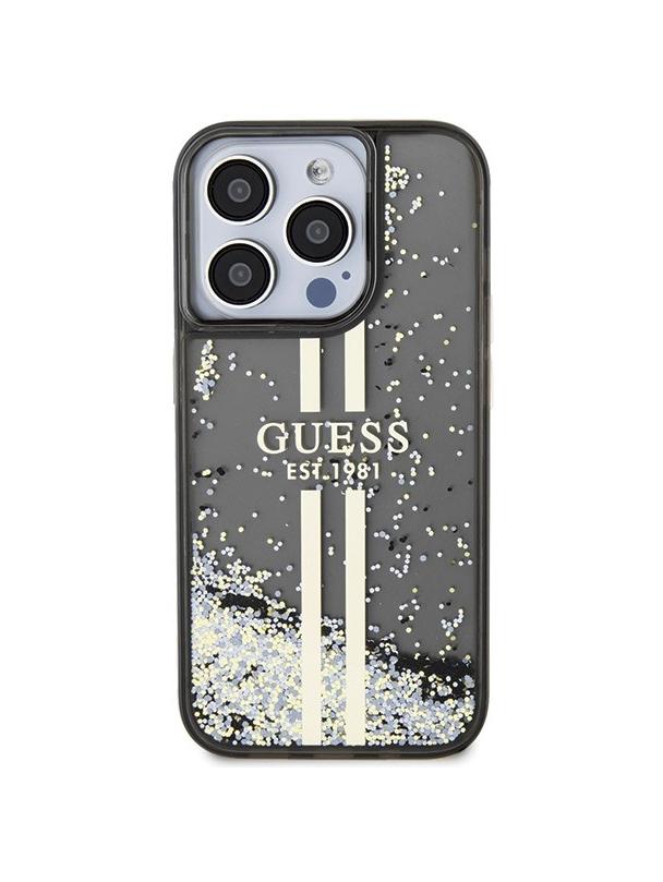 GUESS futerał do IPHONE 15 Pro Max GUHCP15XLFCSEGK (Liquid Glitter Gold Stripes) czarny