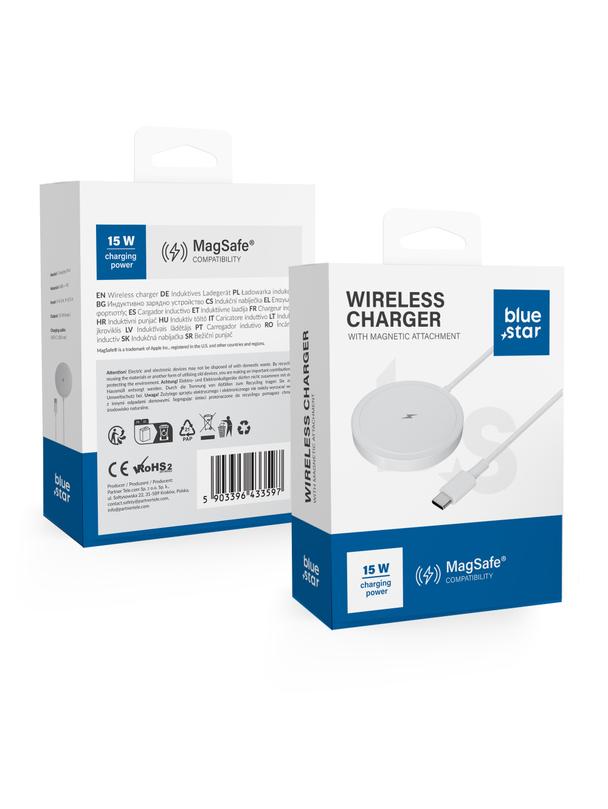 Ładowarka bezprzewodowa BLUE STAR Charing Pad 15w kompatybilna z MagSafe biała