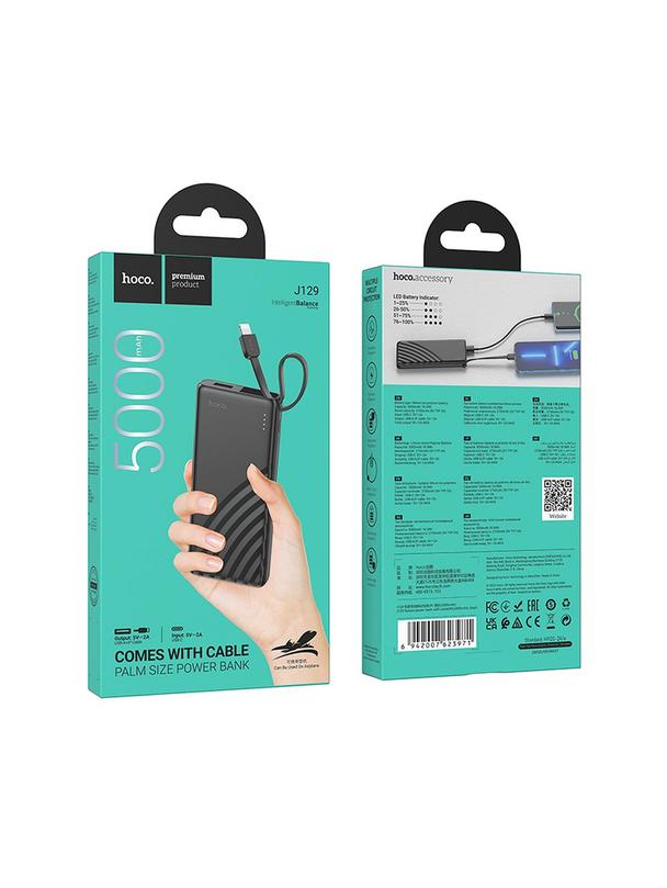Powerbank Hoco 5000 mAh 2A z wbudowanym kablem Lightning J129 czarny