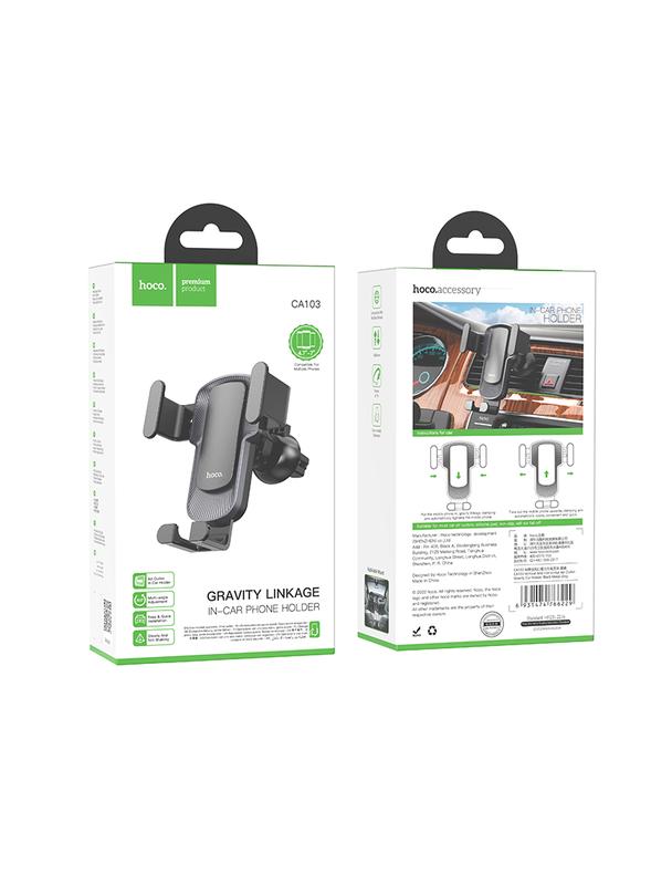 Uchwyt na telefon do samochodu grawitacyjny Hoco do kratki CA103 czarny