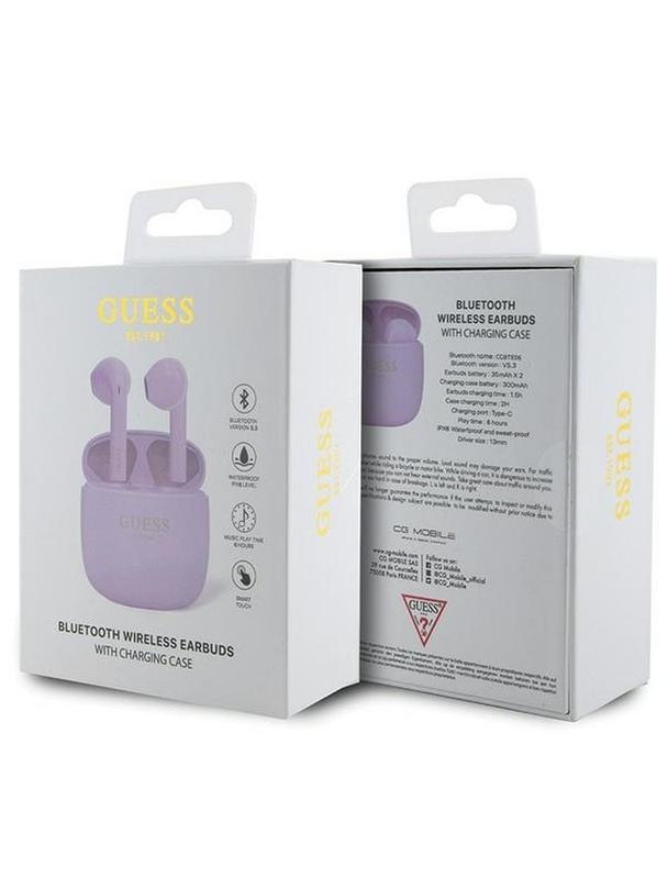 GUESS słuchawki bezprzewodowe bluetooth TWS + stacja dokująca GUTWST26PSU (Classic EST Logo) fioletowe