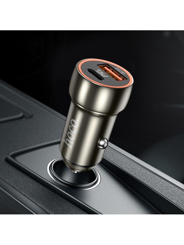 Ładowarka samochodowa Hoco USB A + USB C QC3.0 PD 20W Z46A szary