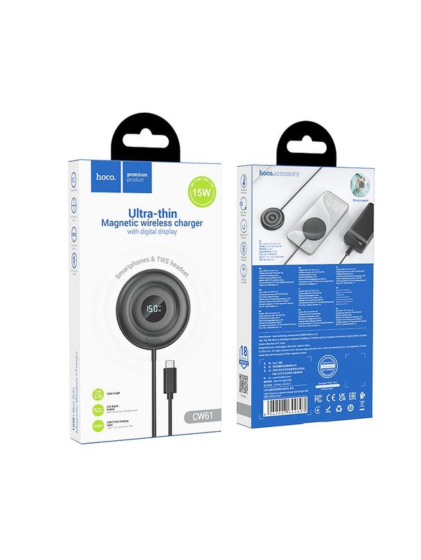 Ładowarka indukcyjna Hoco 2A 15W zgodna z MagSafe z wyświetlaczem CW61 czarna