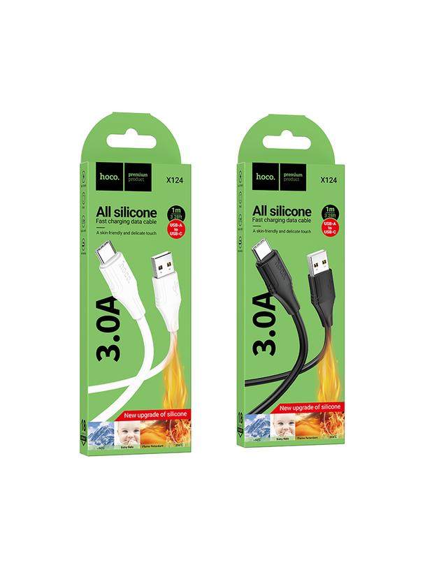 Kabel USB A do USB C Hoco 3A silikonowy 1 m X124 czarny