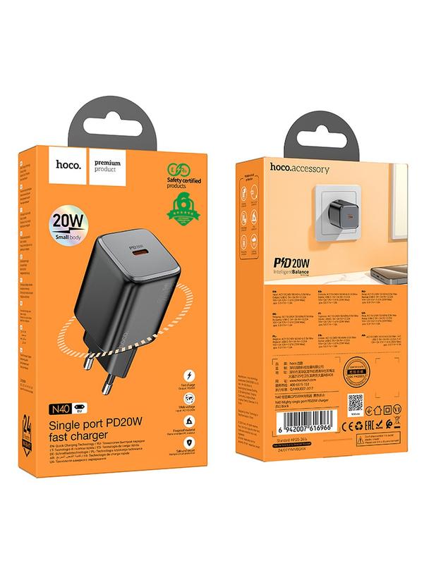 Ładowarka sieciowa do telefonu Hoco USB C QC PD 20W N40 czarna