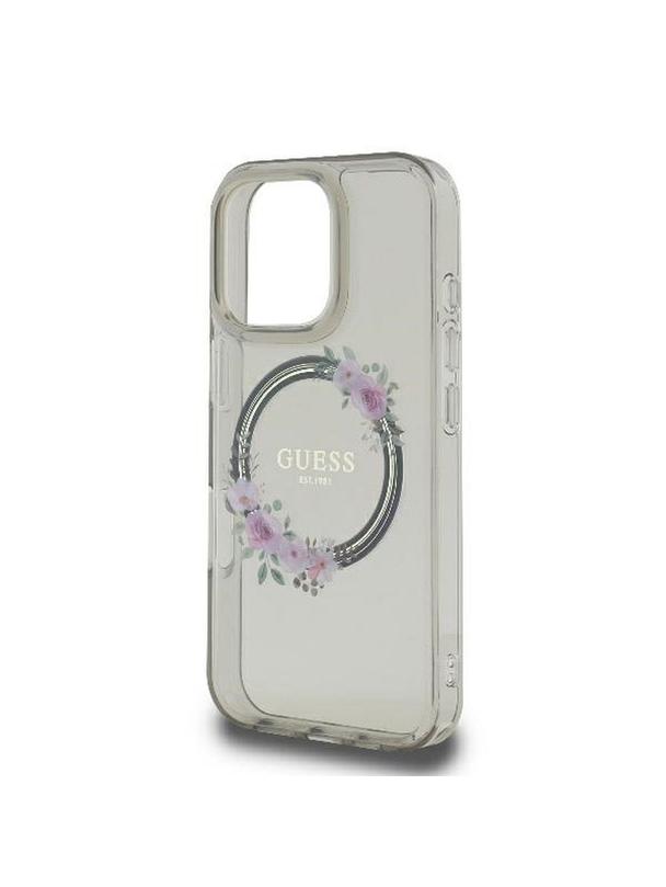 GUESS futerał do IPHONE 16 Pro kompatybilny z MagSafe GUHMP16LHFWFCK (IML Flowers Wreath) czarny