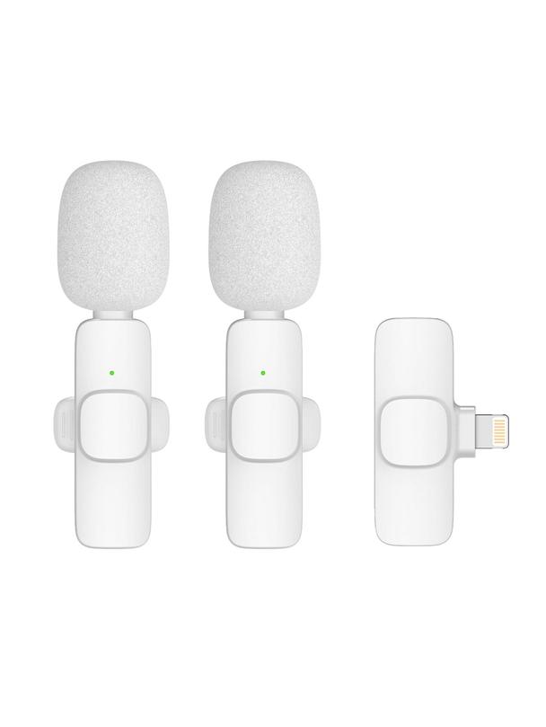 Mikrofon krawatowy bezprzewodowy Lightning podwójny z długim włosiem (2 w zestawie) K1 biały