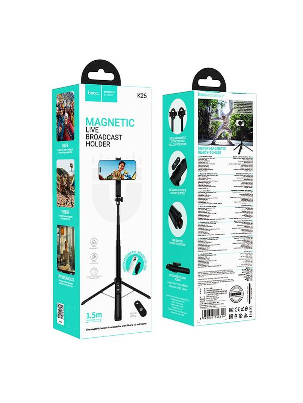 Selfie stick Hoco tripod z pilotem bezprzewodowym magnetyczny K25 czarny