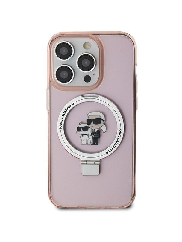 KARL LAGERFELD futerał do IPHONE 15 Pro kompatybilny z MagSafe KLHMP15LHMRSKCP (Ringstand KC) różowy