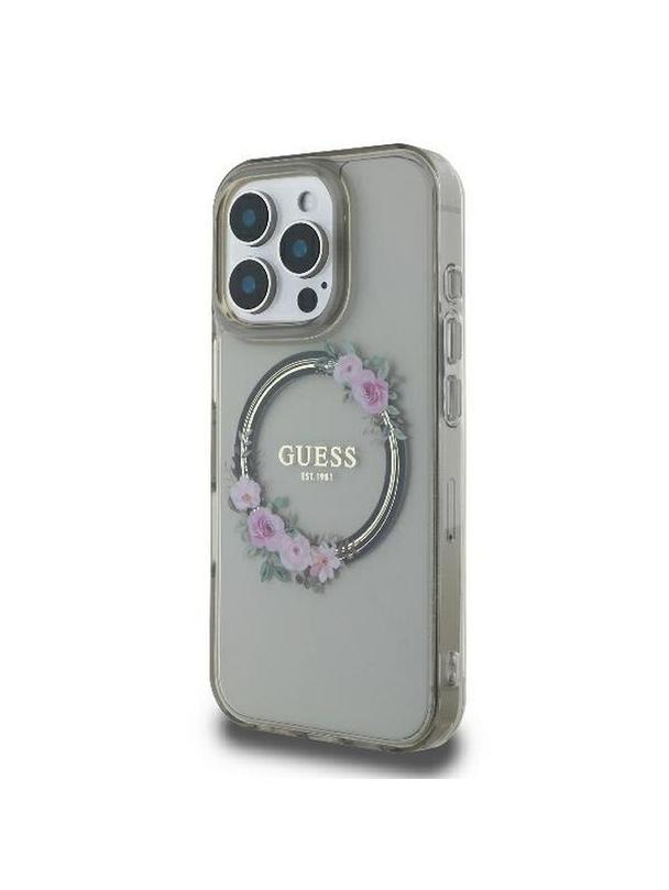 GUESS futerał do IPHONE 16 Pro kompatybilny z MagSafe GUHMP16LHFWFCK (IML Flowers Wreath) czarny