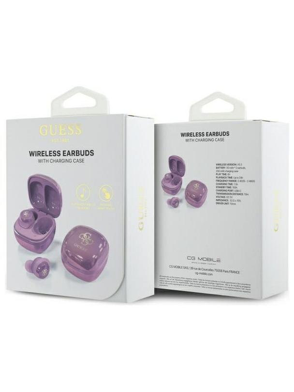 GUESS słuchawki bezprzewodowe bluetooth TWS GUTWSJ144ESU (Mini Iridescent 4G Printed Logo) fioletowe