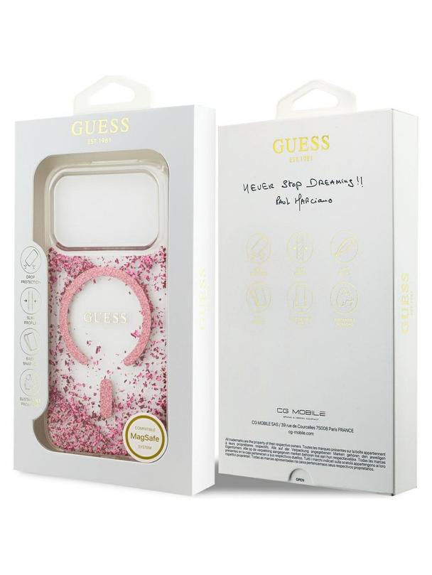 GUESS futerał do IPHONE 17 Pro kompatybilny z MagSafe GUHMP17LRGRGEP (Resin Bottom Glitter) różowy