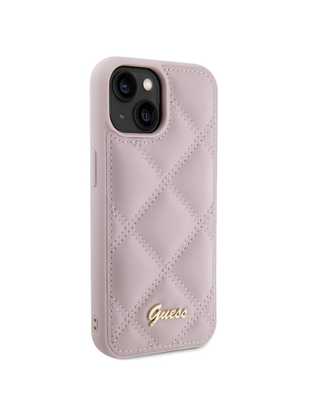 GUESS futerał do IPHONE 13 / 14 / 15 GUHCP15SPSQSQSP (Quilted Metal Logo) różowy
