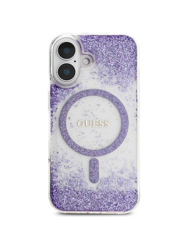 GUESS futerał do IPHONE 16 kompatybilny z MagSafe GUHMP16SRGRGEU (Resin Bottom Glitter) fioletowy