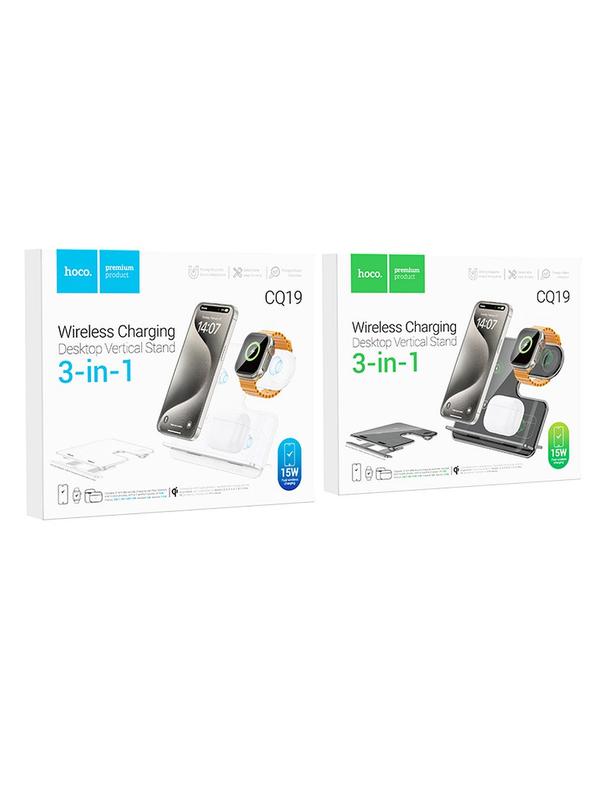 Ładowarka indukcyjna Hoco 3w1 15W zgodna z MagSafe i APPLE Watch CQ19 szara