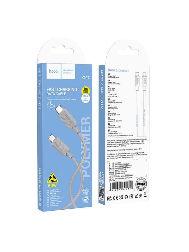 Kabel USB C do USB C Hoco 3A 60W 1 m X107 szary