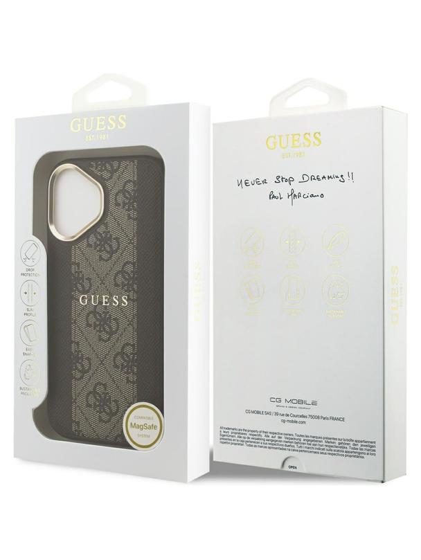 GUESS futerał do IPHONE 17 kompatybilny z MagSafe GUHMP17SPG4SEMCW (PU W/ 4G Stripe) brązowy