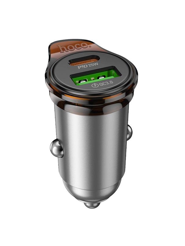 Ładowarka samochodowa Hoco USB A + USB C QC3.0 PD 43W NZ16A szara