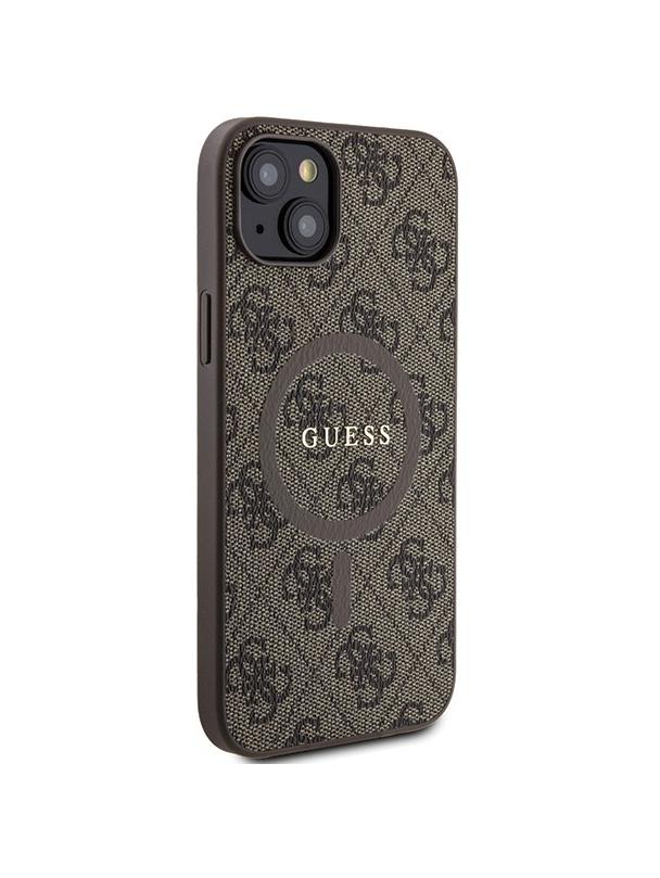GUESS futerał do IPHONE 15 kompatybilny z MagSafe GUHMP15SG4GFRW (4G Ring classic logo) brązowy