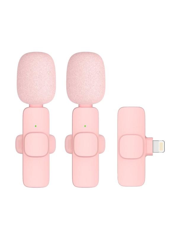 Mikrofon krawatowy bezprzewodowy Lightning podwójny z długim włosiem (2 w zestawie) K1 różowy