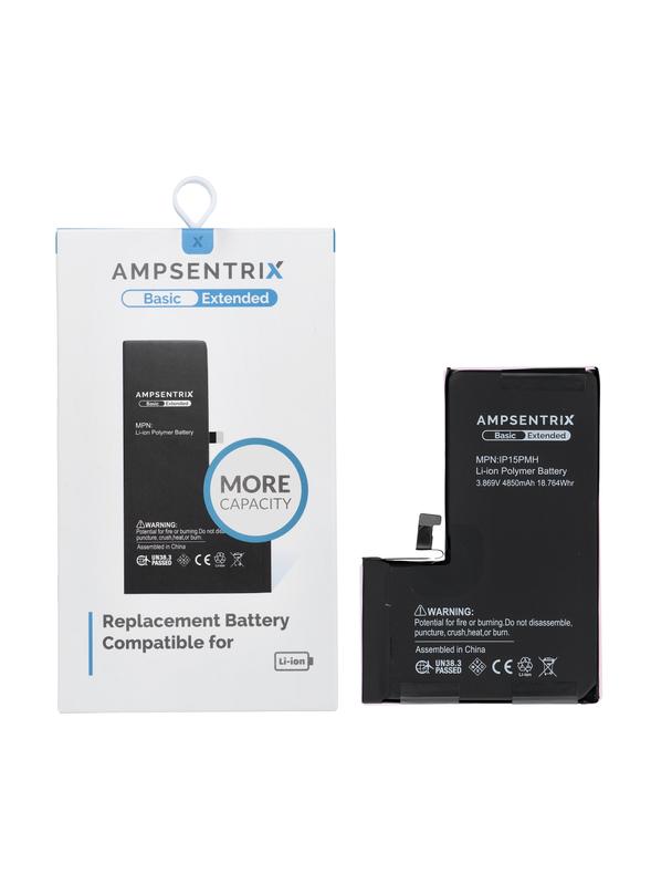 AmpSentrix Basic bateria do iPhone 15 Pro Max (zwiększona pojemność 4850 mAh)