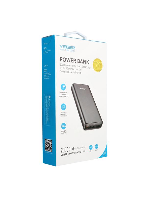 Powerbank Veger T100 (W2032C-100) PD QC3.0 5A 100W 20000 mAh czarny
