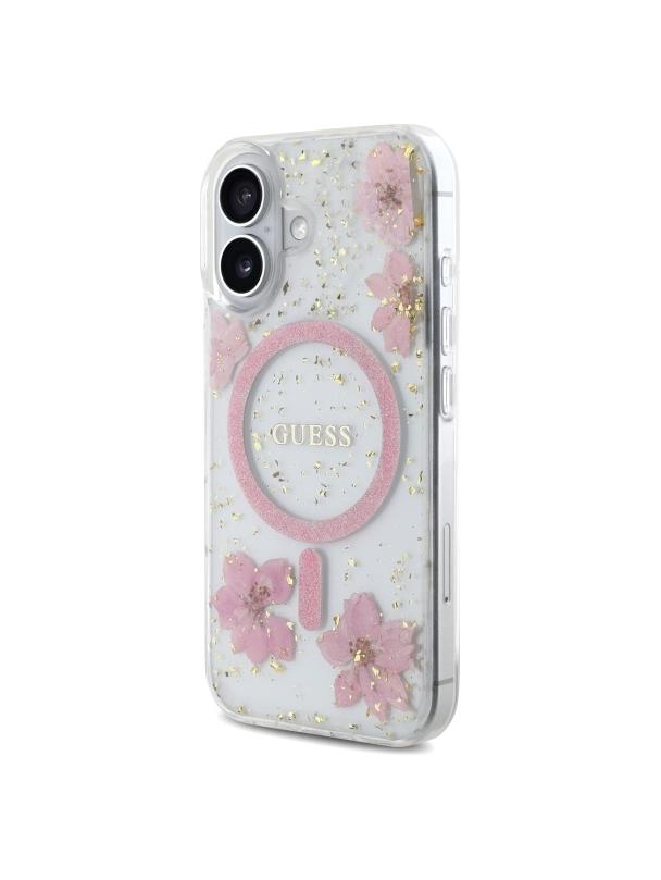 GUESS futerał do IPHONE 16 kompatybilny z MagSafe GUHMP16SRBFGFGMP (Resin Flowers and Glitter) pink