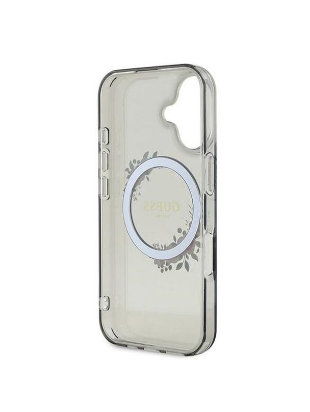 GUESS futerał do IPHONE 16 kompatybilny z MagSafe GUHMP16SHFWFCK (IML Flowers Wreath) czarny