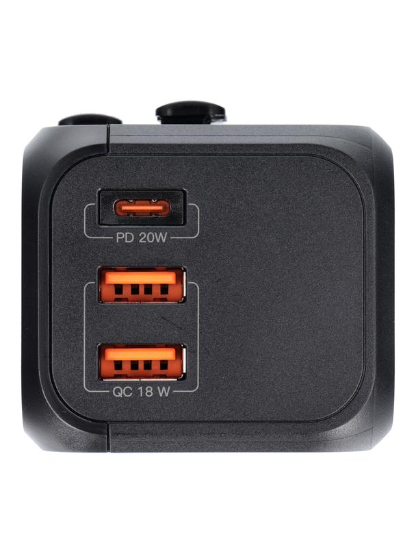 Ładowarka podróżna / adapter OL-309-PQ20 CAŁY ŚWIAT czarna