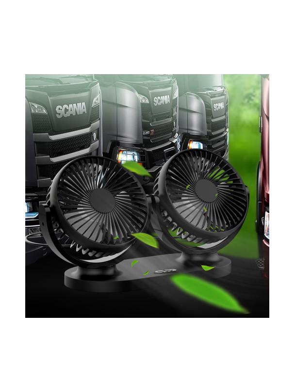 Wiatrak samochodowy podwójny zasialny z USB czarny