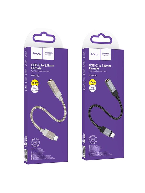Adapter AUX USB C (męski) do Jack 3,5 mm (żeński) Hoco UPA32C złoty