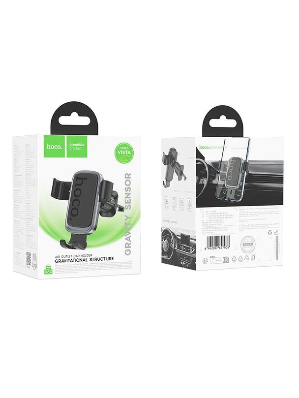 Uchwyt na telefon do samochodu grawitacyjny Hoco do kratki H80 czarno szary