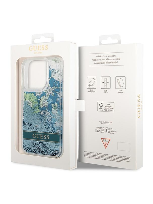 GUESS futerał do IPHONE 14 Pro GUHCP14LLFLSN (Liqide Glitter Flower) zielony