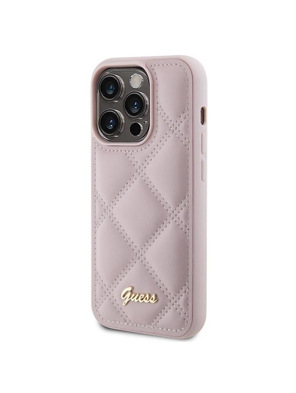 GUESS futerał do IPHONE 15 Pro GUHCP15LPSQSQSP (Quilted Metal Logo) różowy