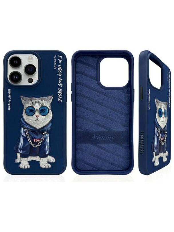 NIMMY futerał GLASSES COOL CAT do IPHONE 15 Pro niebieski